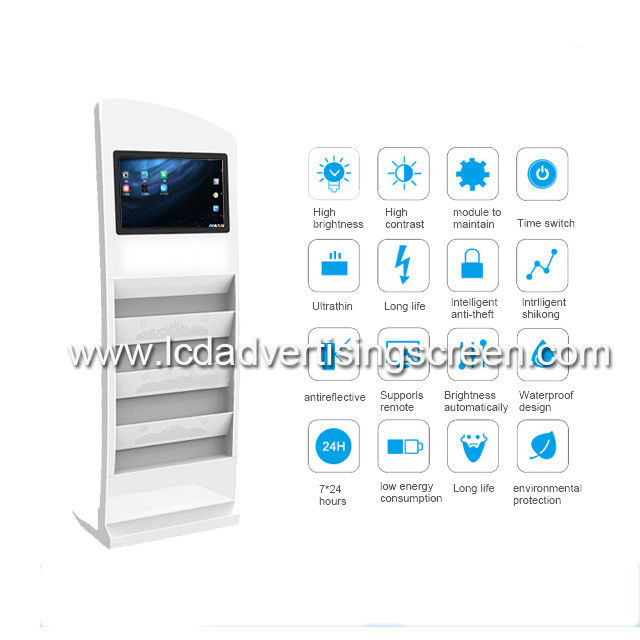 1920 * 1080 Resolution Floor Standing Advertising Display With Magazine Holder