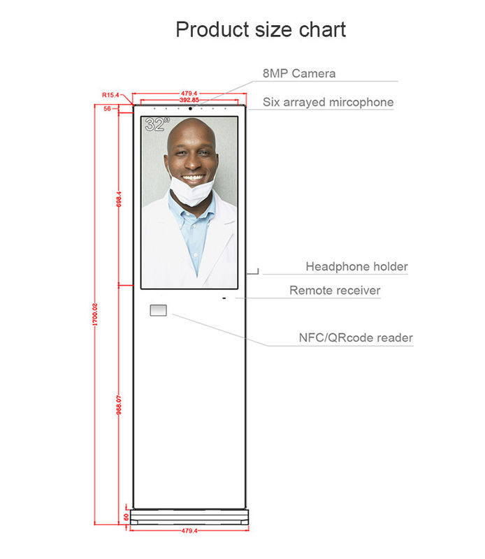 RAM 4GB 32 Inch Floor Standing Touch Screen Kiosk With Andorid RK3399